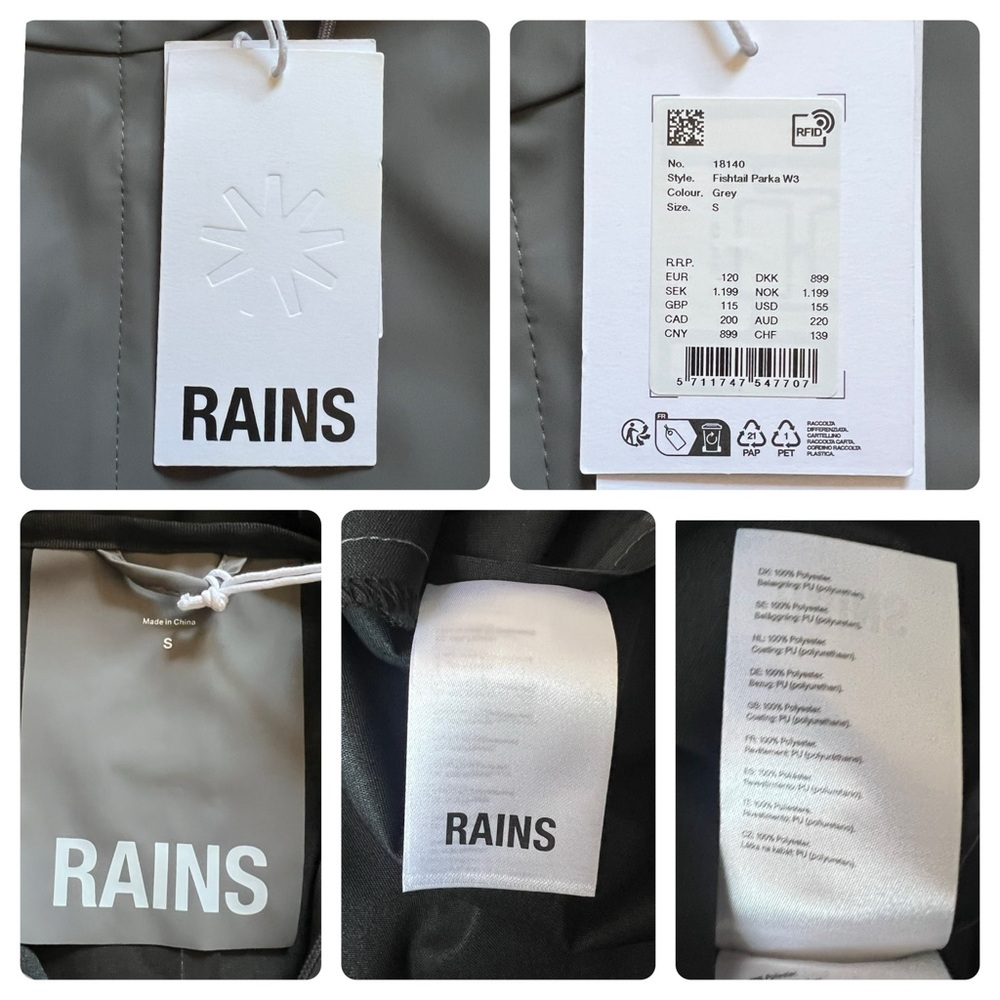 New! RAINS Fishtail Drawstring Hood Coated Parka - Picture 12 of 12